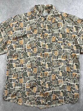 Summa Vintage Mens 100% Silk Abstract Short Sleeve Shirt Size L
